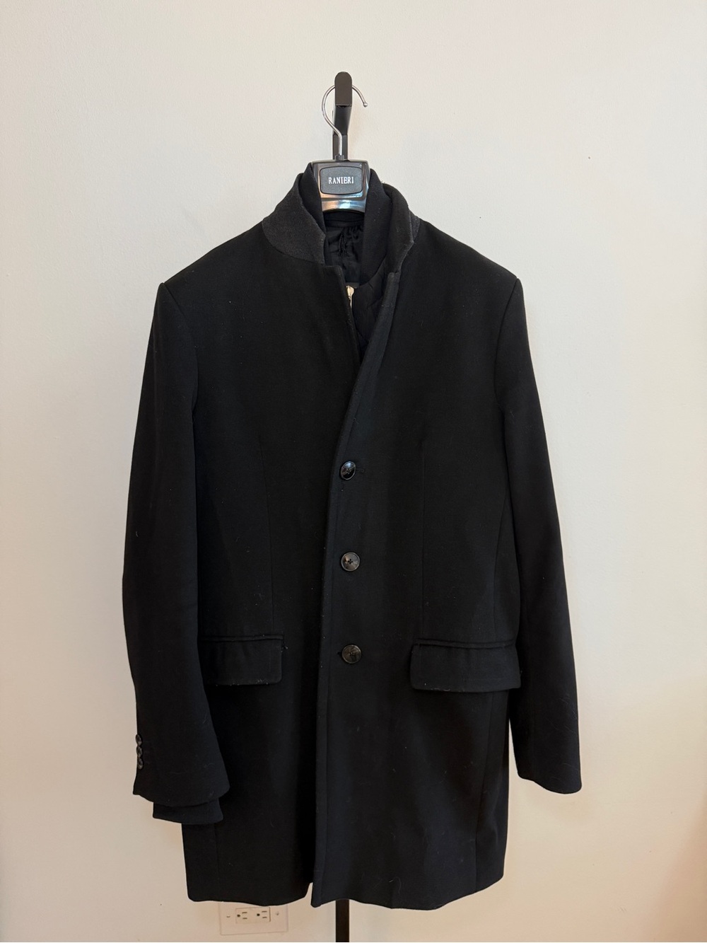 ZARA Men’s Black Tailored Coat with Quilted Zip-In Liner Size L - Picture 3 of 8